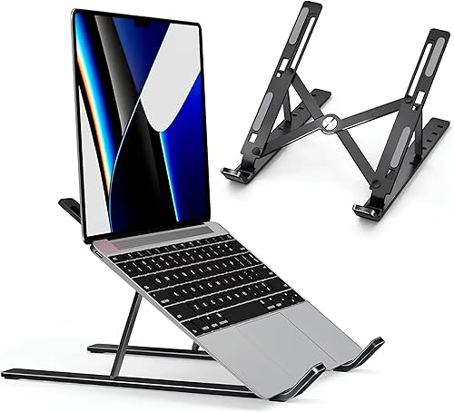 Soporte ajustable de aluminio para laptop, altura de 7 niveles y elevador de inclinación para escritorio, soporte plegable ergonómico, duradero,