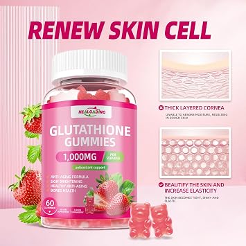 Glutathione Supplement Collagen Gummies: L-Glutamine Contains Marine Collagen Vitamins C, E, D&B12 Glutathione Gummies 1000mg for Anti-Aging Formula and Strengthen Bones