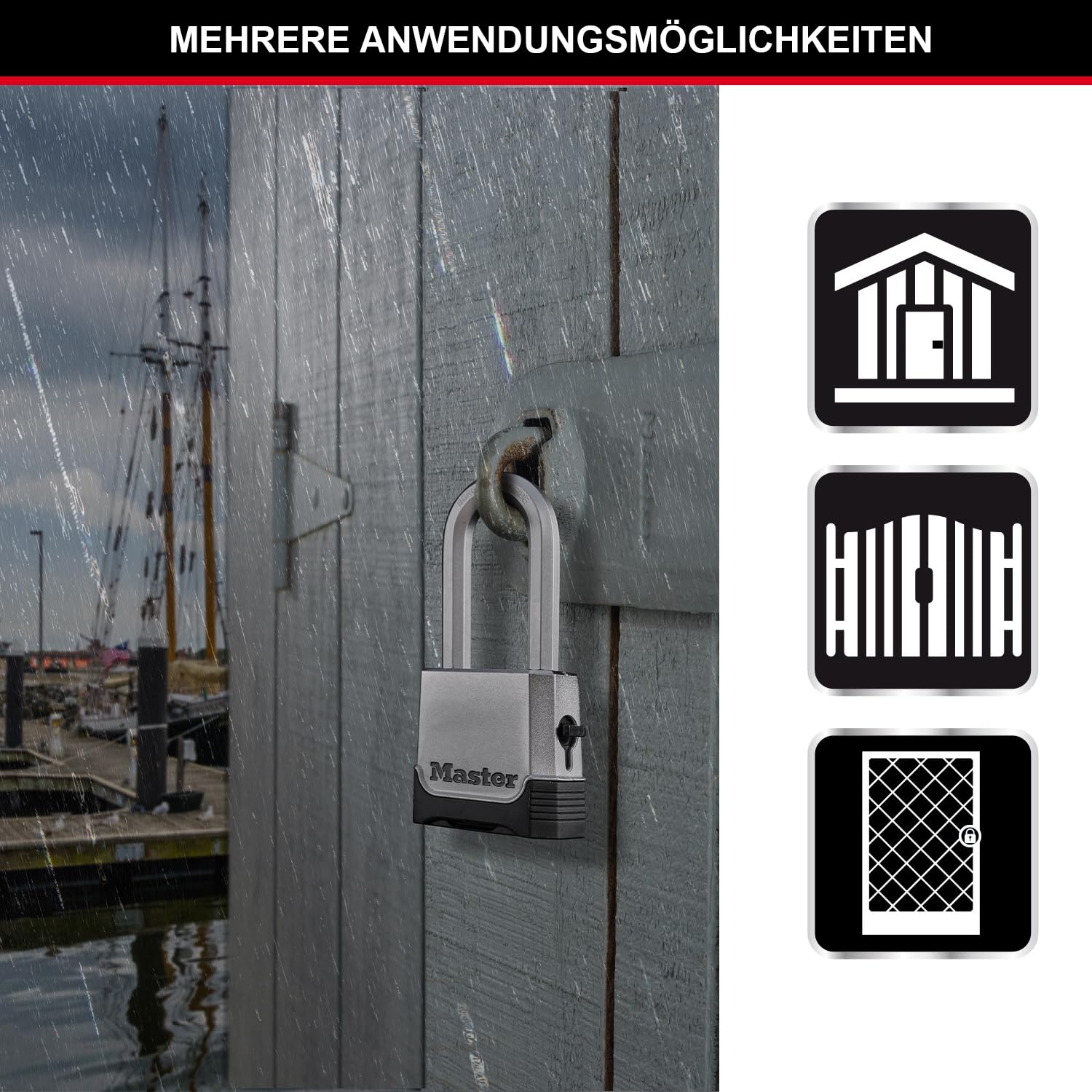 MASTER LOCK Hochsicherheits Vorhängeschloss [Schlüssel und Zahlenkombination] [Zinkgehäuse] [XL Bügel] [Außenbereiche] M176EURDLH - Ideal für Lagerräume, Lagerschuppen, Garagen, Anhänger und mehr