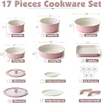SENSARTE 17 Piece Ceramic Pots and Pans Set, Nonstick Detachable Handle Cookware, Induction Kitchen Cookware Set with Removable Handle, Dishwasher & Oven Safe (Pink)
