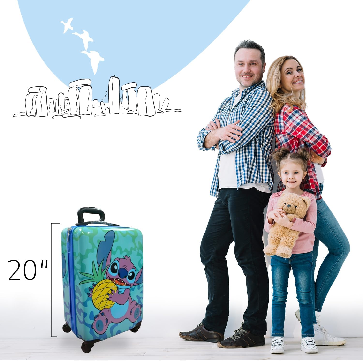 Fast Forward Lilo and Stitch Luggage, 20 Inches Hard-Sided Tween Spinner Suitcase for Toddlers, Kids Carry-On Luggage