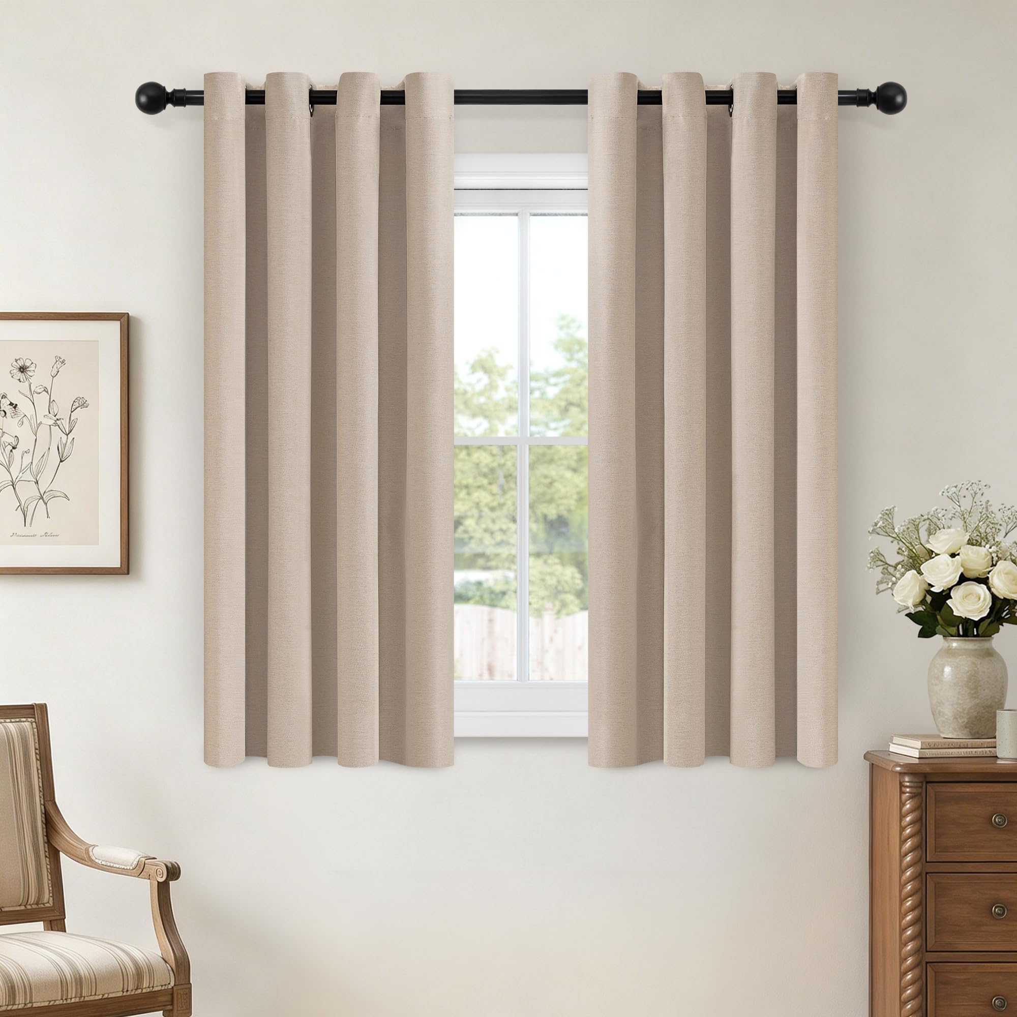 Best Baisite Full Blackout Curtains 63 Inch Drop 2 Panels Linen Curtains โ image 1