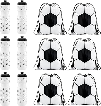 Talltalk 12 Pcs Soccer Party Favors 24 oz Soccer Water Bottle Gift for Team with Drawstring Bag Tumbler Cup Sports Themed Accessories for Events Gift Supplies