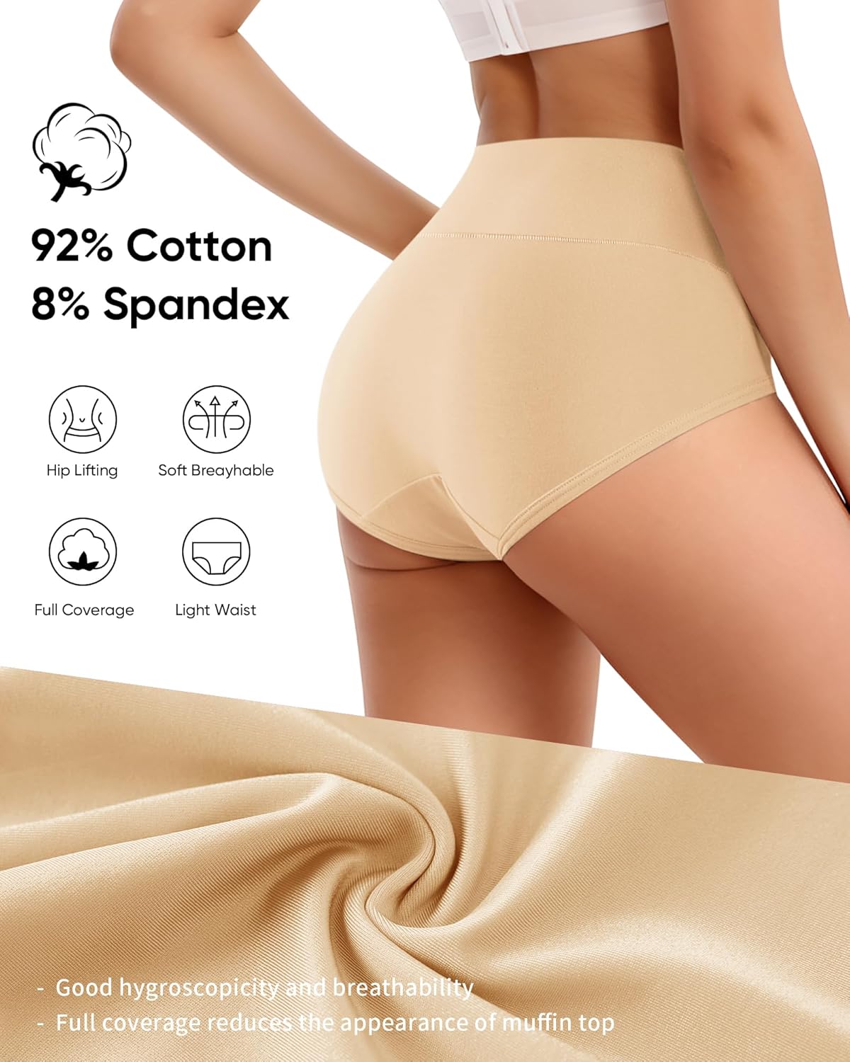 MEIYATING Women's Cotton Underwear High Waisted Tummy Control Panties Postpartum Stretch Full Coverage Ladies 4 Packs - Image 2