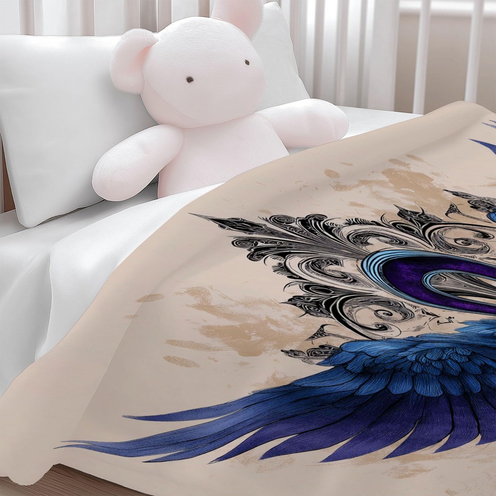 Genérico Koc flanelowy z polaru dla dzieci i dorosłych 200 x 200 cm, koce na sofę z nadrukiem fantazyjne wykwintne skrzydła zwierzęce - fioletowy miękki ciepły ciepły oddychający lekki koc