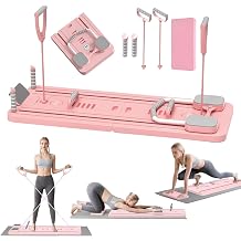 Pilates Board for Home, 5 En 1 Foldable Mini Pilates Reformer Board with Timer for Core, Waist, Leg, Arm and Back Training, 2025 Upgrade Reformer Pilates Machine Pink
