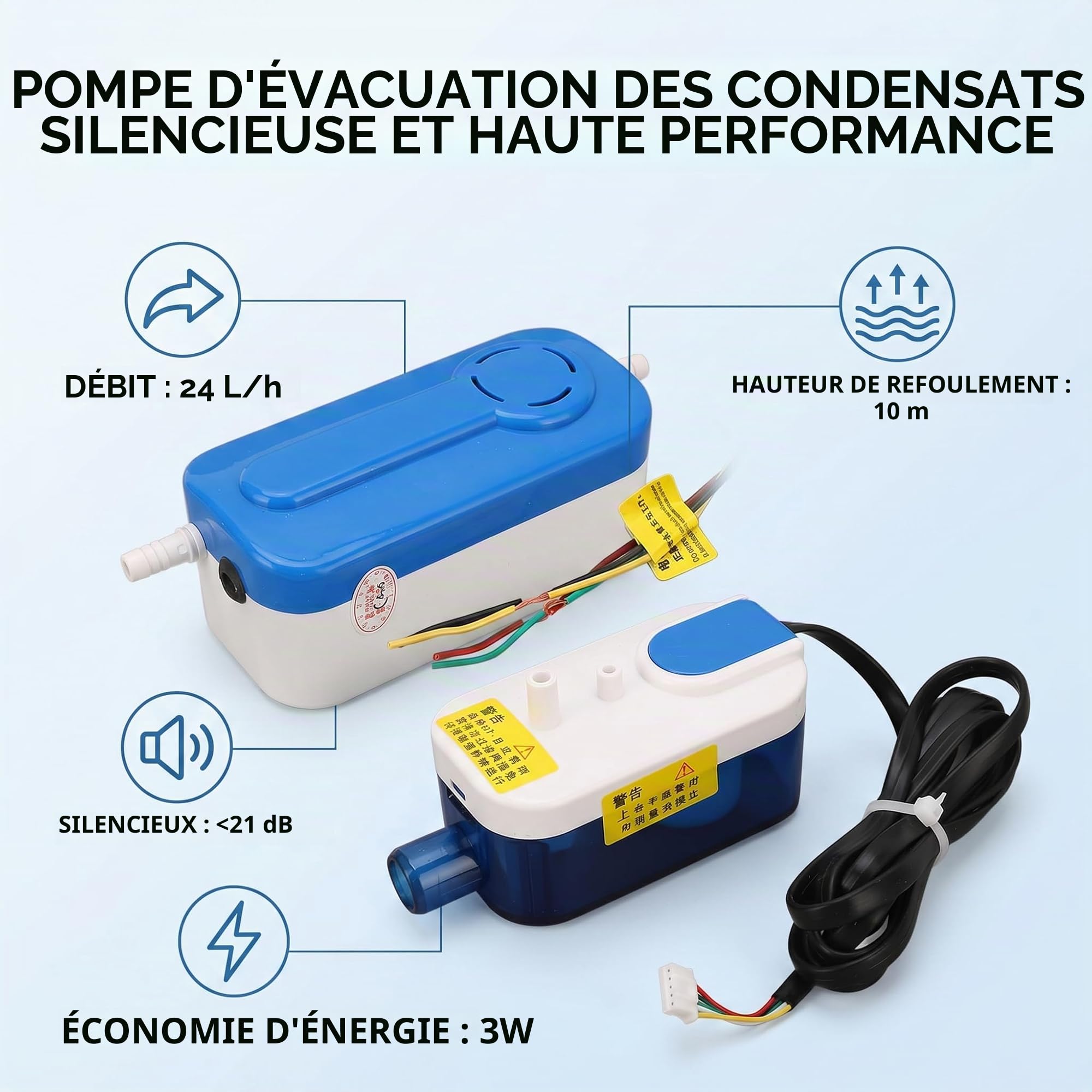 Pompe de relevage mini split 110-240V silencieuse 24L/h