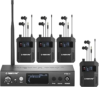 Phenyx Pro Wireless In-Ear Monitor System, Dual IEM for Musicians, Mono Stage Monitor, Metal w/ 4 Bodypacks, 50 UHF Freque...