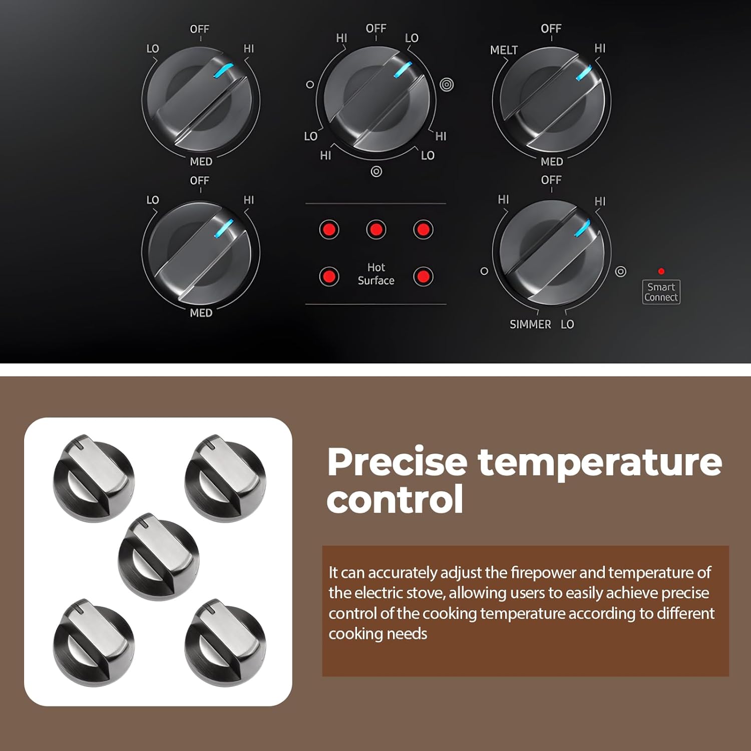 5Pcs DG94-01480A Electric Stove Knobs Compatible with Samsung Range Parts NZ30K6330RG/AA NZ36K6430RS/AA
