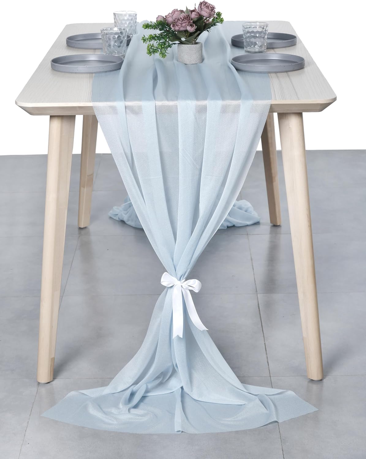 VDS 10ft Chiffon Table Runner 29x120 Inches Shimmer Sheer Centerpiece Cloth for Wedding Bridal Shower Birthday Graduation Engagement Ceremony Event Party Banquet Table Decoration (6 PC)(Baby Blue)
