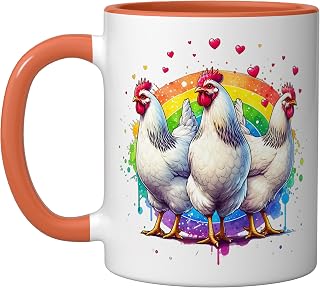 Leghorn Chicken Ceramic Mug, Orange/White