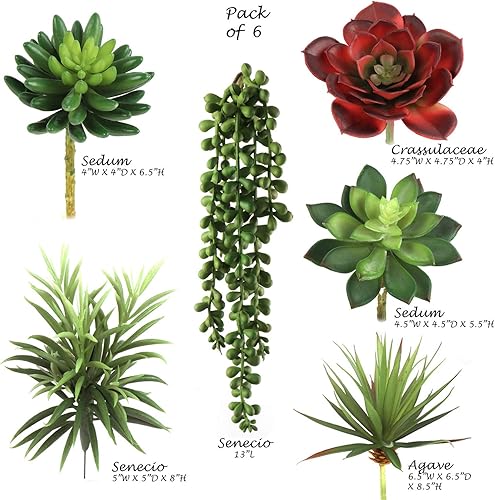 Miniatura 2 de Juego de seis suculentas, 6 selecciones individuales, plantas artificiales de tamaño natural, aloe, perla colgante para arreglos, macetas y
