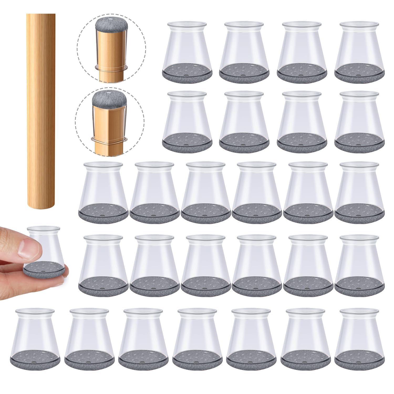 32 Pcs Chair Leg Protectors for Hardwood Floors, Silicone Felt Furniture Leg Cover Pad for Protecting Floors from Scratches and Noise, Smooth Moving,