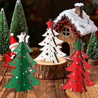 COCHIE 3 Pcs Wooden Christmas Trees Tabletop Decor Rustic Merry Christmas Centerpieces for Tables Xmas Centerpiece for Tiered Tray Winter Home Office Farmhouse Decor