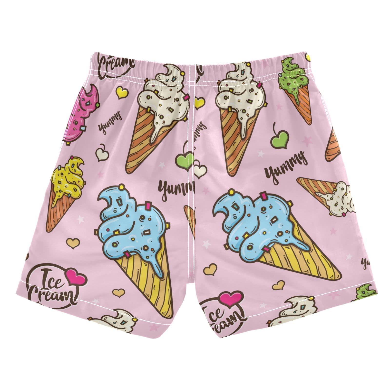 Cute Ice Cream Boys Swim Trunks Summer Drawstring Toddler Swim Board Shorts Boys Bathing Suit Beach Vacation XS