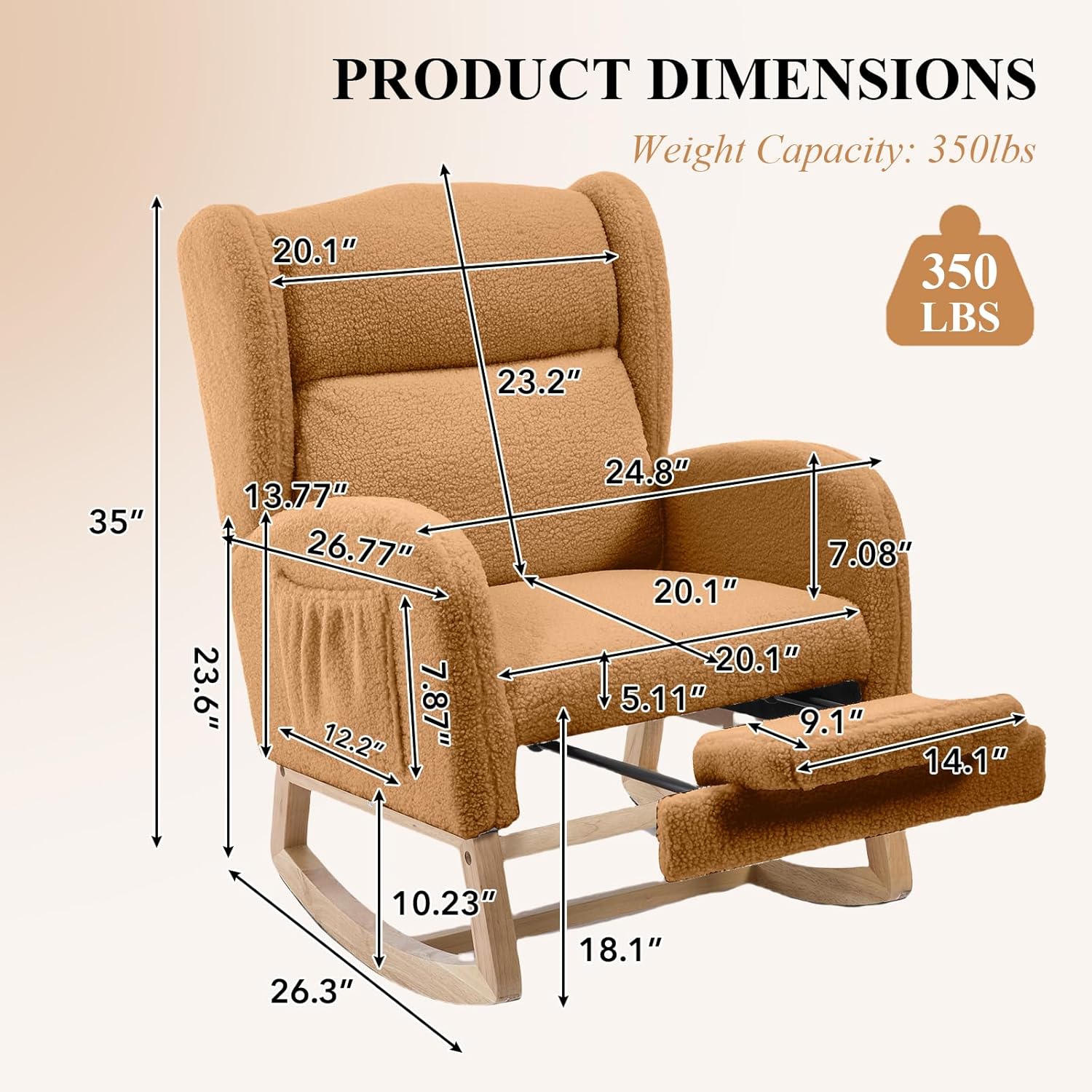 NIOIIKIT Nursery Rocking Chair with Footrest, Teddy Upholstered Glider Chair, Nursery Gliding Recliner with Side Pocket, Glider Rocker for Living Room (Orange)