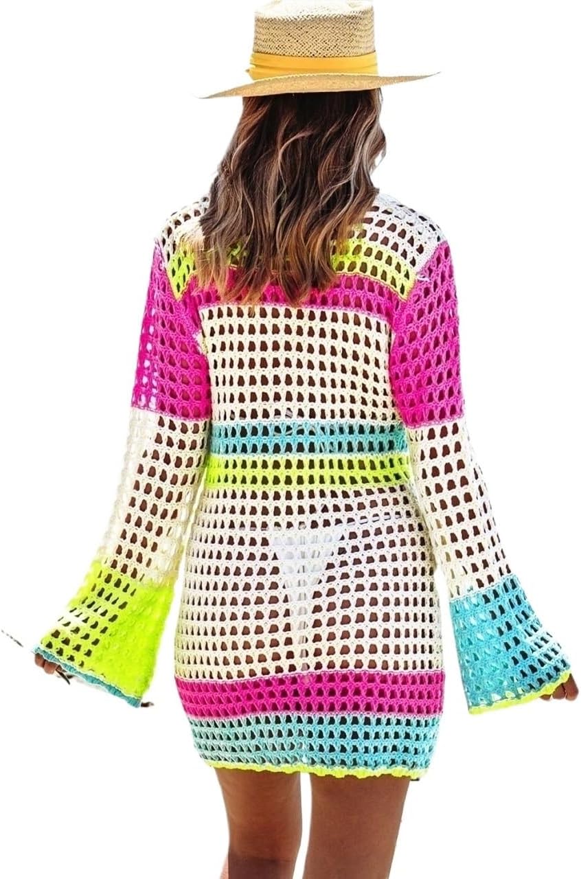 Women's Lace-Up Stripe Mini Cover-Up, For Summer And Beach cover ups for swimwear