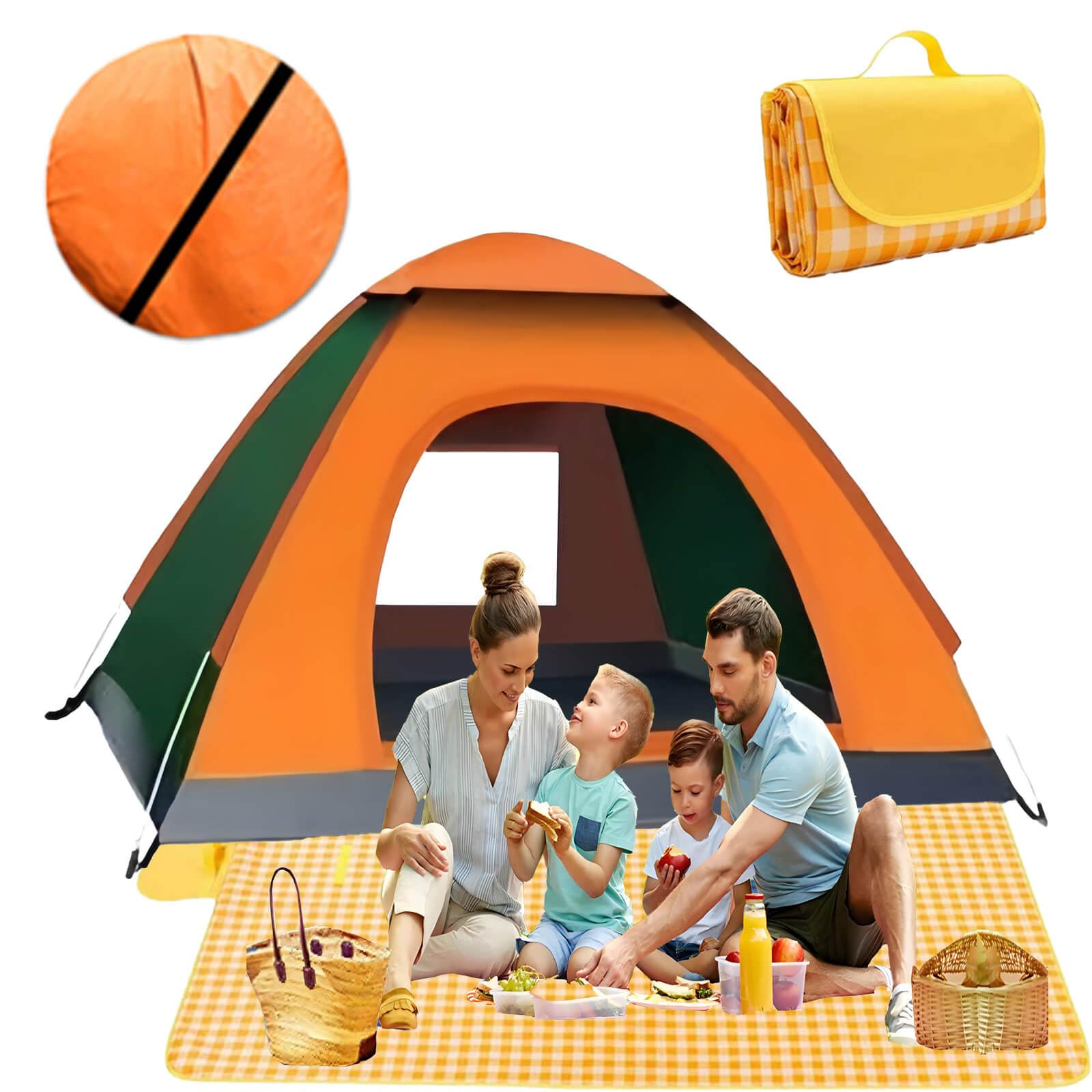 Pop Up Camping Tent, Instant Pop Up Tent for 2-3 Person with Picnic Mat, Portable Automatic Waterproof Easy Setup Quick-Open Tent, Outdoor Camping Beach Travel