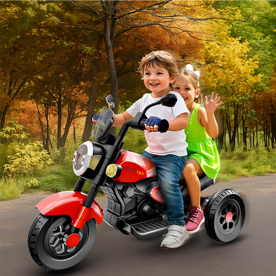 Cockatoo 9E Cruise Electric Bike for Kids with Police Siren, Rechargable EV Bike for 2-8 Yrs, 12V Battery for 4.5Hr-6Hr Ride with Foot Race, MP3/USB, BT, Button Start, Multicolor LED Light -Red-image-12