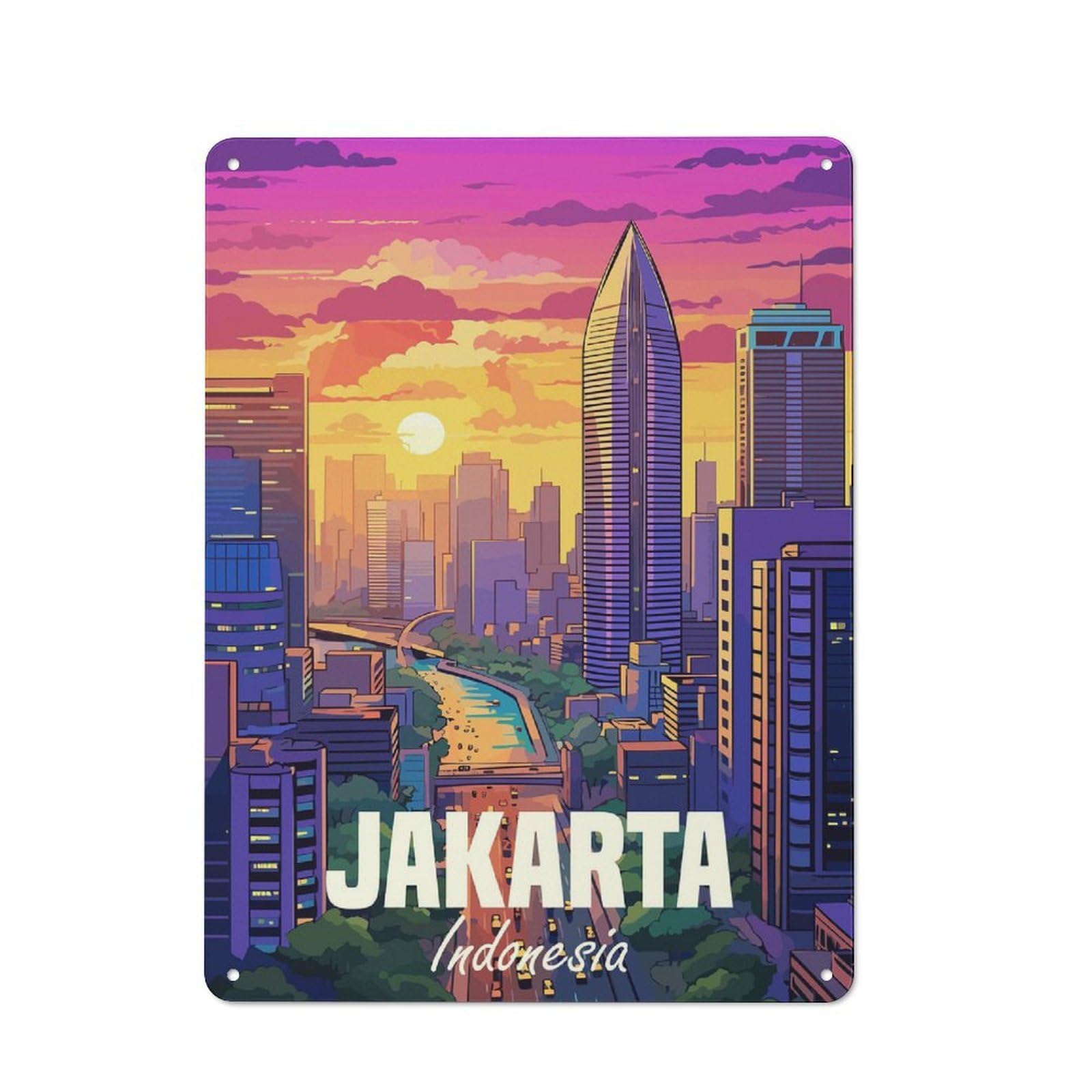 Junmoney Jakarta Indonesia Industrial Metal Wall Sign 40X30cm Featuring Urban Room Decor For Loft, Studio, Office Or Creative Room
