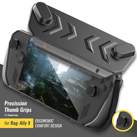 EJGAME TPU Protective Case with Front Cover Compatible with ASUS ROG Ally X (2024), Shock-Absorption, Non-Slip and Anti-Scratch Design Cover Protector with Tempered Glass Screen Protector-Black