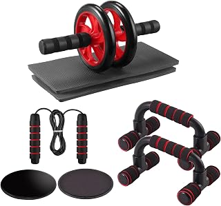 VINTEAM AB Roller Kit, 5-in-1 Wheel Rollers Set with Push-Up Bars, Jump Rope, Knee Pad, Core Sliders, Portable Fitness Equipment for Home & Gym Abdominal Core Exercise Strength Training Workout