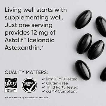 Sports Research Icelandic Astaxanthin 12mg w/Coconut Oil, 60 Softgels | Triple Strength Antioxidant Supplement for Skin & Eye Health Support* | Soy-Free, Non-GMO, Gluten-Free