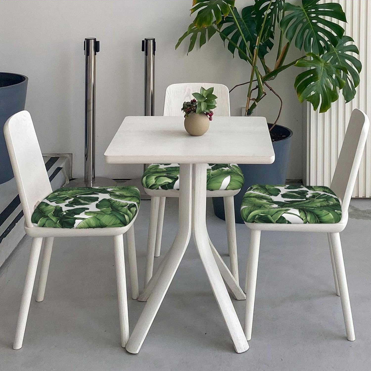 (Tropical Banana Palm Leaf) Square Chair Covers Set of 6 Seat Cushion Covers for Dining Chairs Seat Covers Slipcovers for Kitchen, Fits 1-2.4 in Thickness, for 13.8-18.9 in Chair Cushions