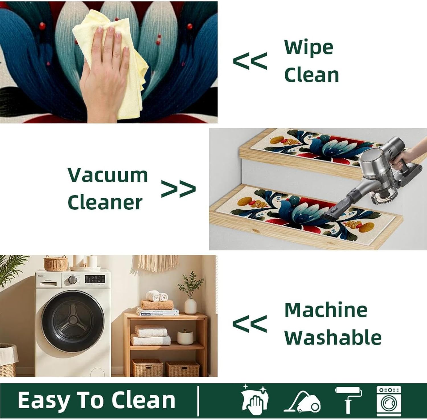 15PCS Carpet Stair Treads Non Slip for Wooden Steps, 8" X 30" Stair Runners Mats Indoor, Stain Resistant Staircase Step Treads Stair Rugs for Kids, Elders, Dogs