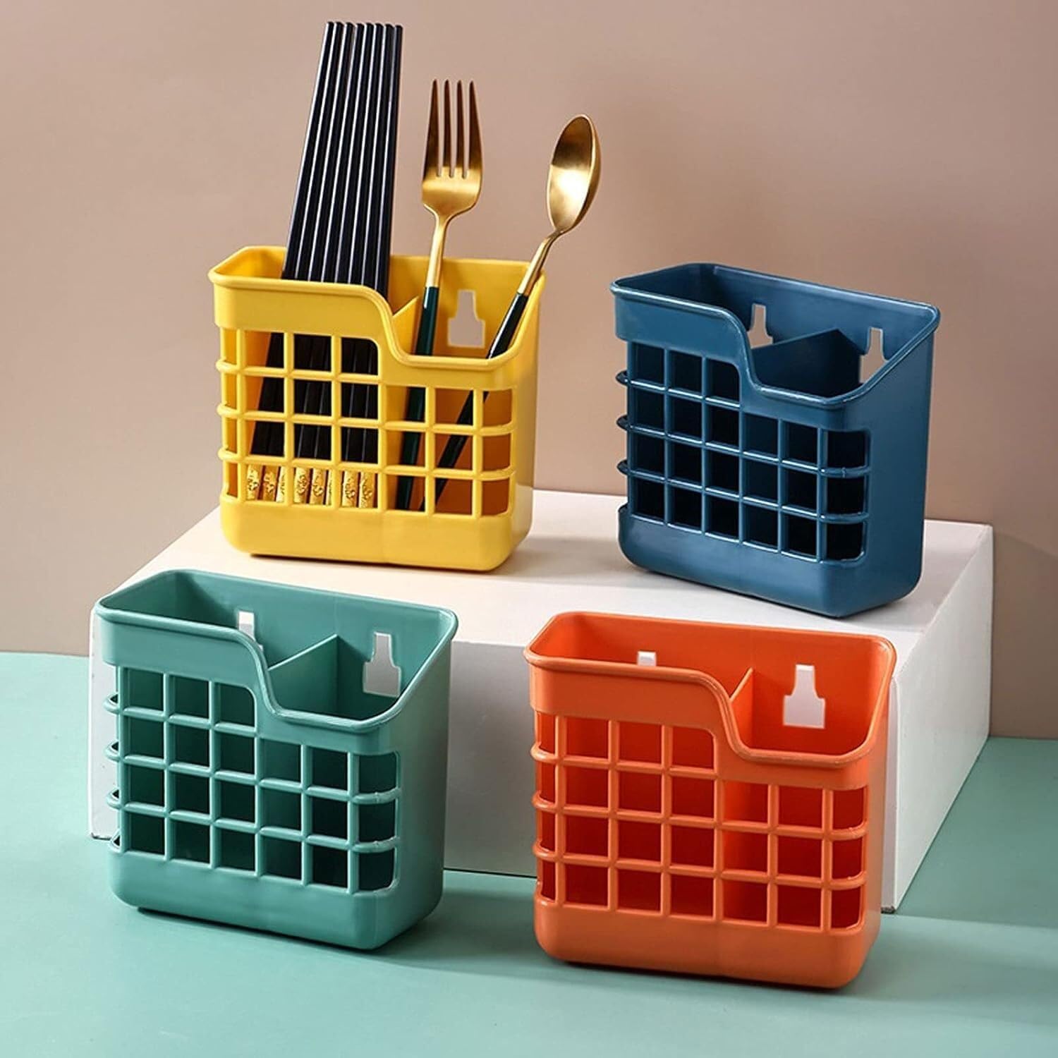 Utensil Holder,Home Storage Box Wall-Mounted Drain Kitchen Punching-Free Organizadores Pen Racks,