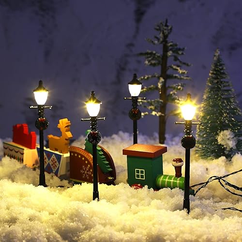Miniatura 6 de Lámpara de Navidad para poste de aldea, accesorios de aldea, lámpara de tren, farol, lámpara de calle en miniatura, luces de calle decorativas para