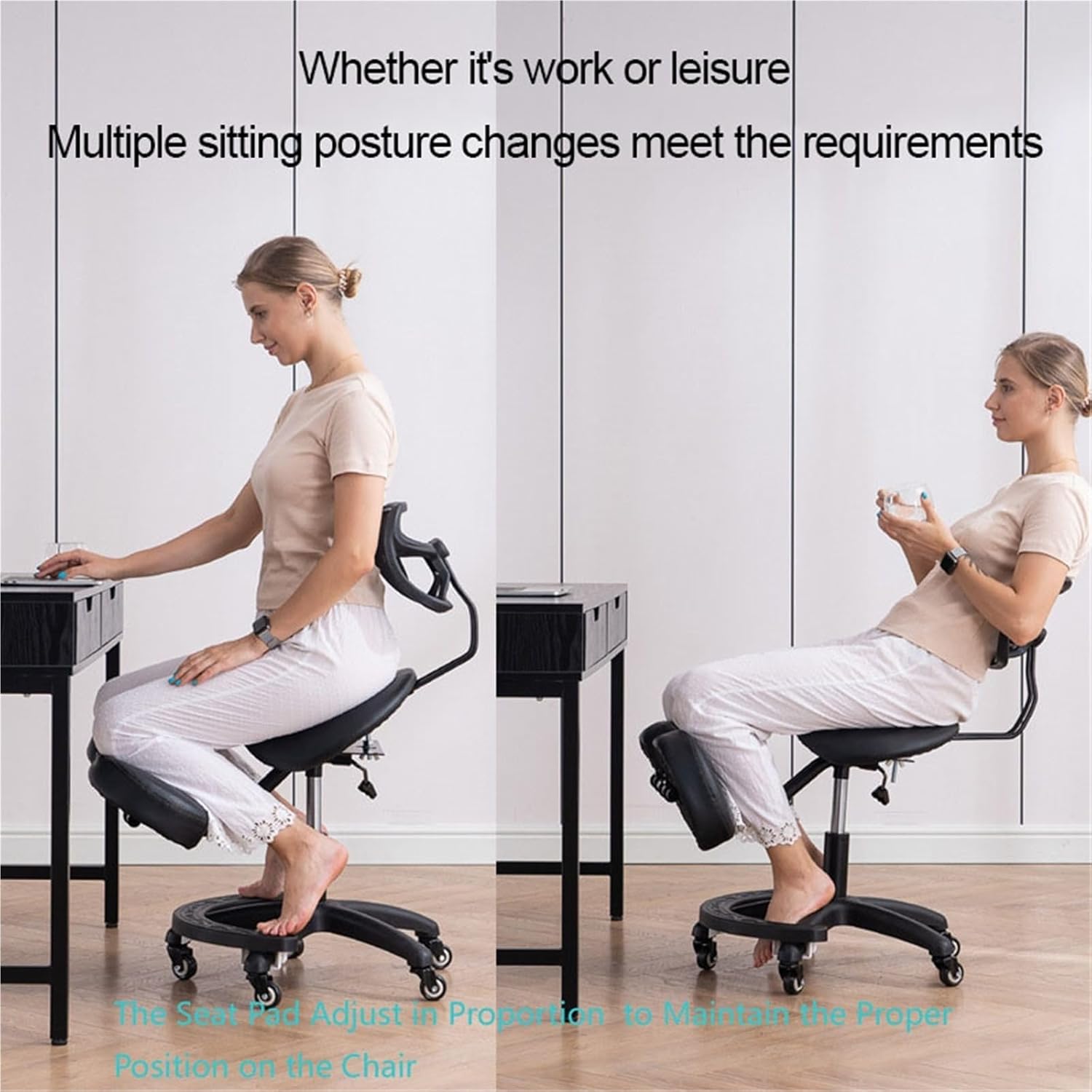 Kneeling Chair with Back Support for Office & Home | Ergonomic Posture Correction Stool | Angled Seat Design for Extended Sitting Comfort | Adjustable Computer Chair to Improve Posture