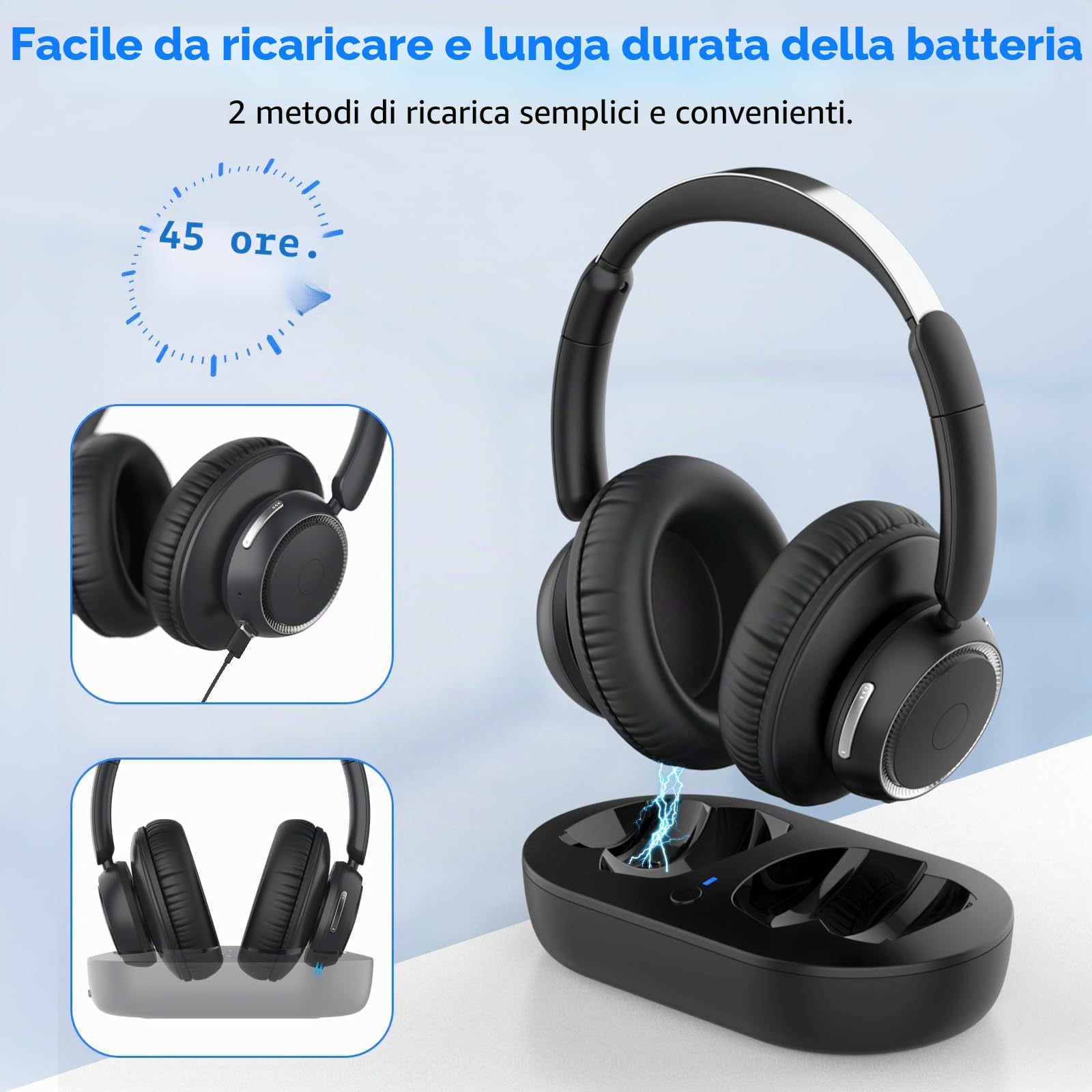 ANSTEN Cuffie Wireless TV, 35 ore Di Riproduzione, Nessun Ritardo Audio | Plug and Play, Cuffie Per TV Senza Fili Con Stazione Di Ricarica, Cuffie Bluetooth TV