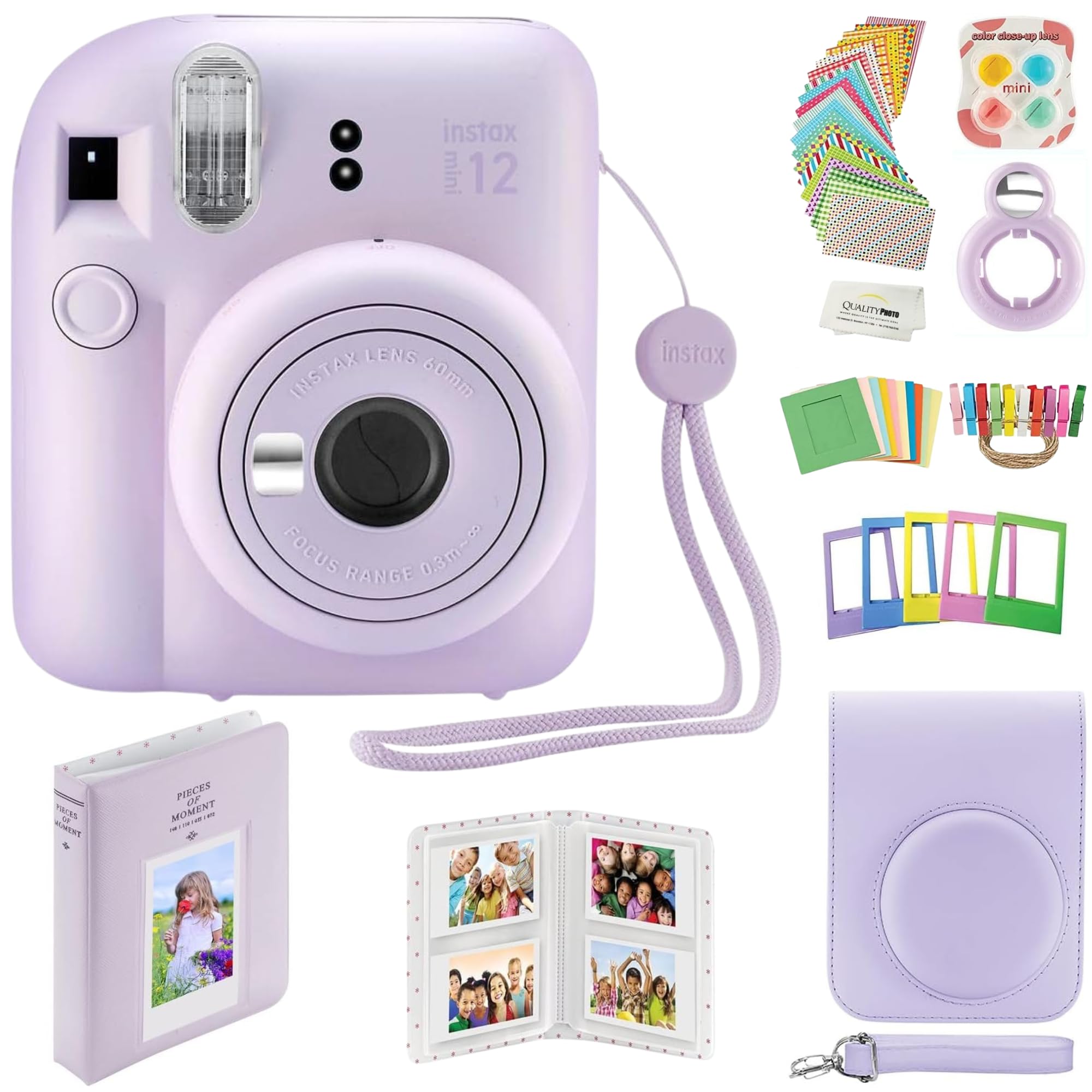 Fujifilm Instax Mini 12 Instant Camera with Case, Decoration Stickers, Frames, Photo Album and More Accessory kit (Lilac Purple)…
