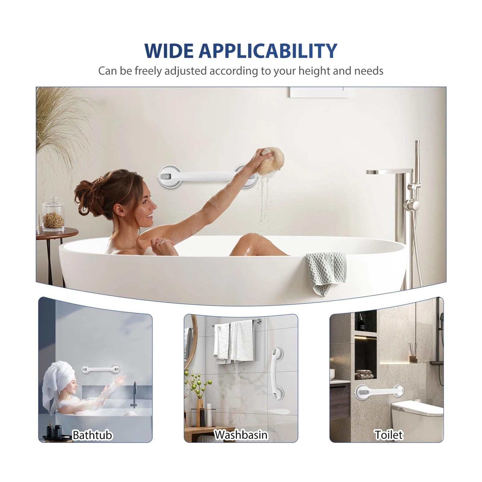 Lot de 2 poignées de douche antidérapantes, barre d'appui for toilettes, salle de bain, baignoire, plastique, ventouse(Large 420mm)