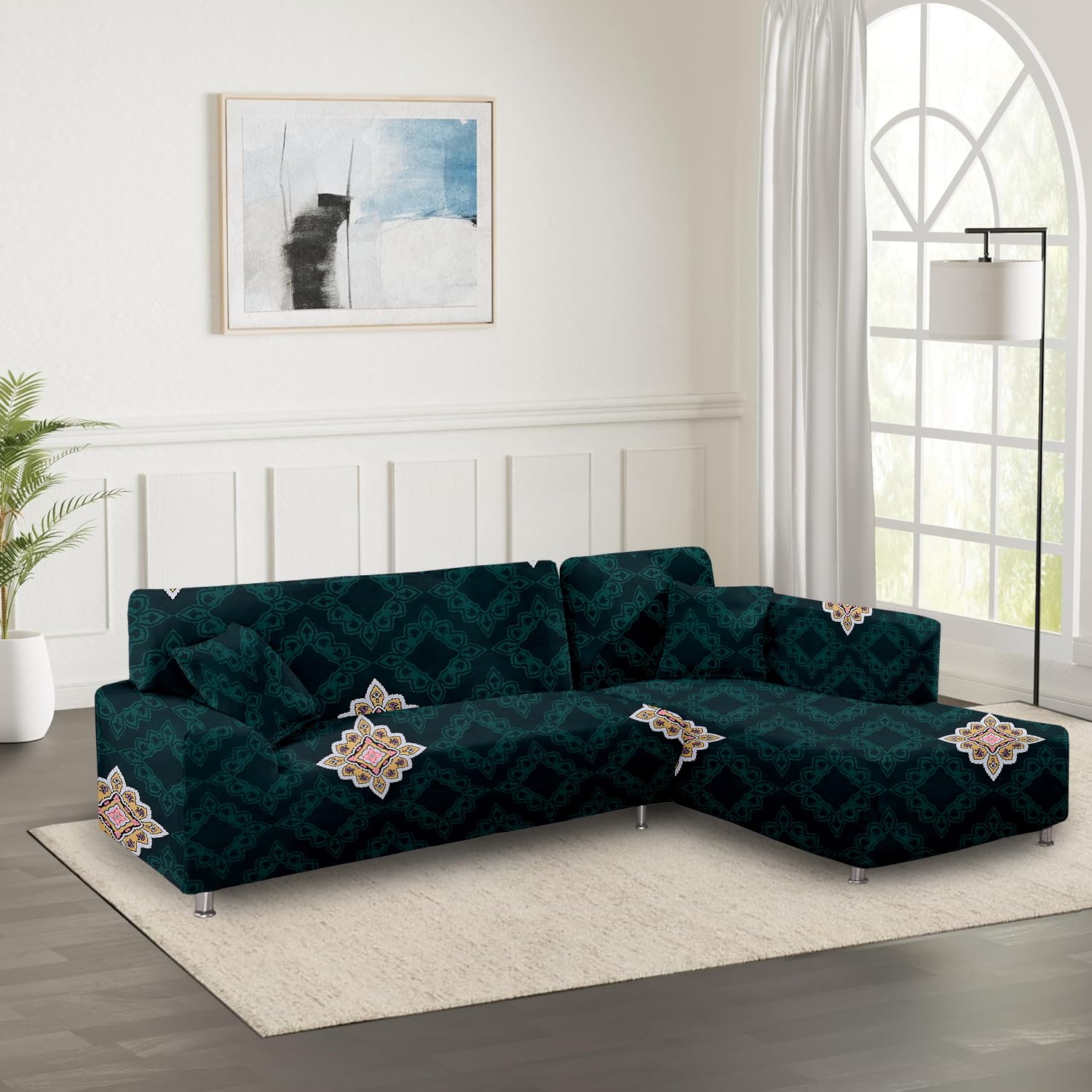 Amazon Brand - Solimo L-Shaped Sofa Printed Slipcover | 2 Pieces Elastic Sofa Cover | High Density Stretch Fabric | Universal Fit (Green) (B0CW9THY1Y) Amazon Price History, Amazon Price Tracker
