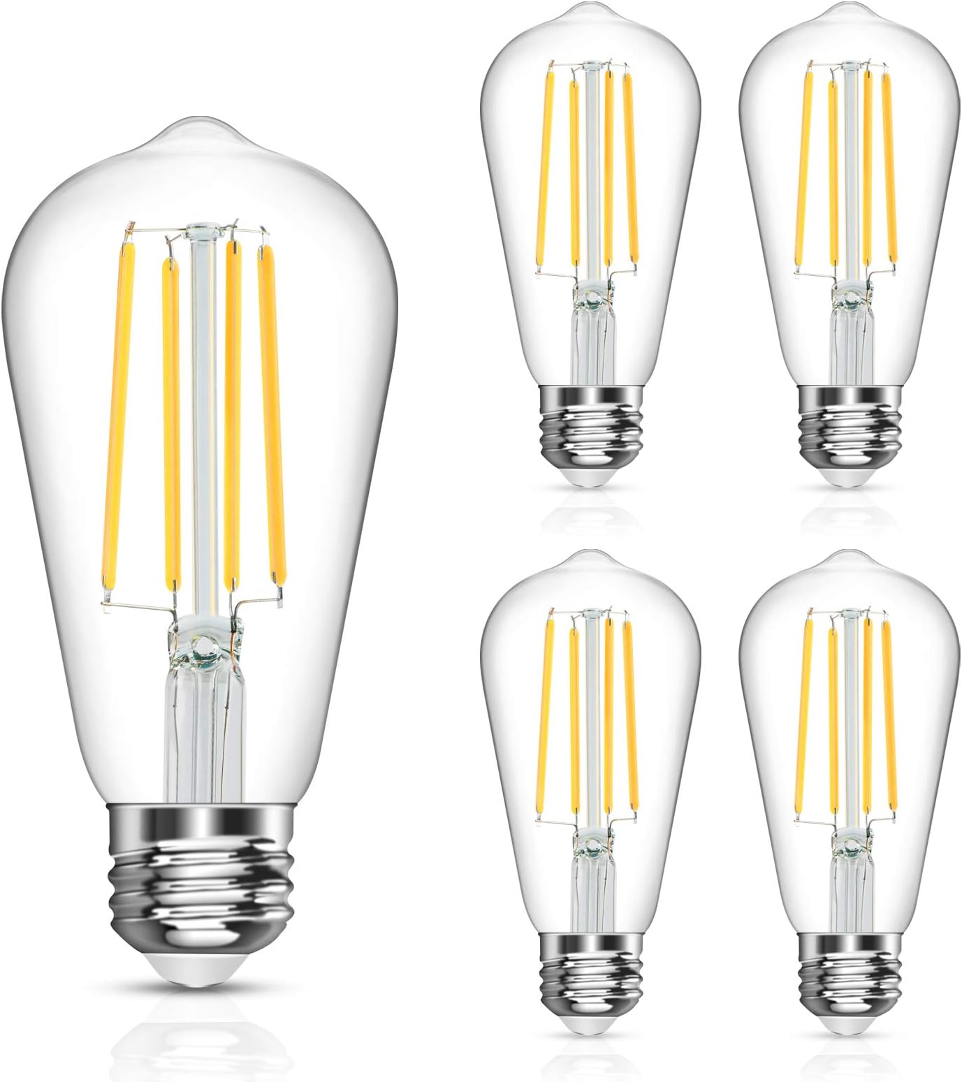 LANGREE LED Edison Bulb, Non-Dimmable Daylight White 4000k 6W, Equivalent 60W, Led Filament Vintage Light Bulb Clear Glass, E26 Base, High CRI 95+ Led Bulb for Kitchen Dining Room, Pack of 5