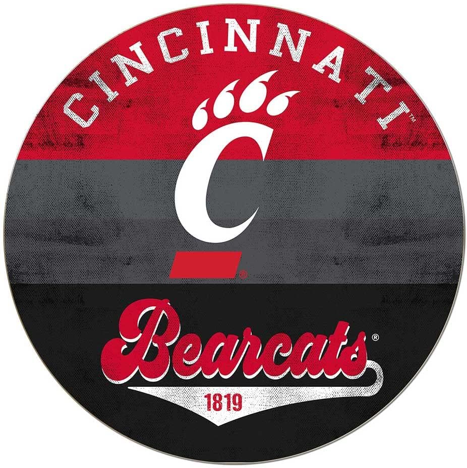 KH Sports Fan Cincinnati Bearcats Multi-Color Retro Circle Sign, 20x20 Inches, Bearcats Decor for Dorm Room, Bedroom, Fan Cave, Living Room; Display Your Team Spirit with This Unique Cincinnati Bearcats Wall Art