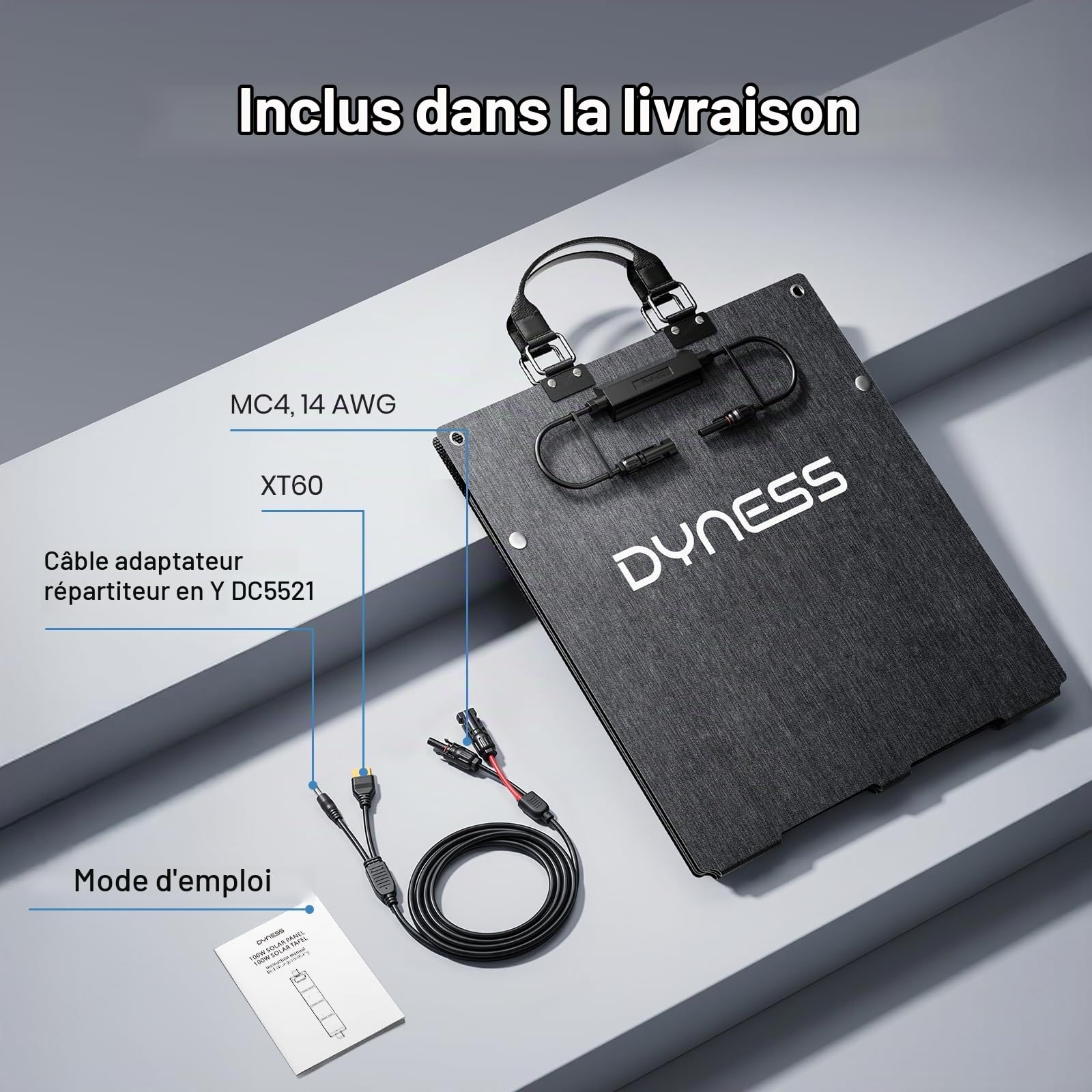 Dyness Panneau Solaire Pliable 100W, Cellules Monocristallines 23%, IP68, Sorties MC4/XT60/DC, Adapté Camping-Car et Camping (PV 100W)