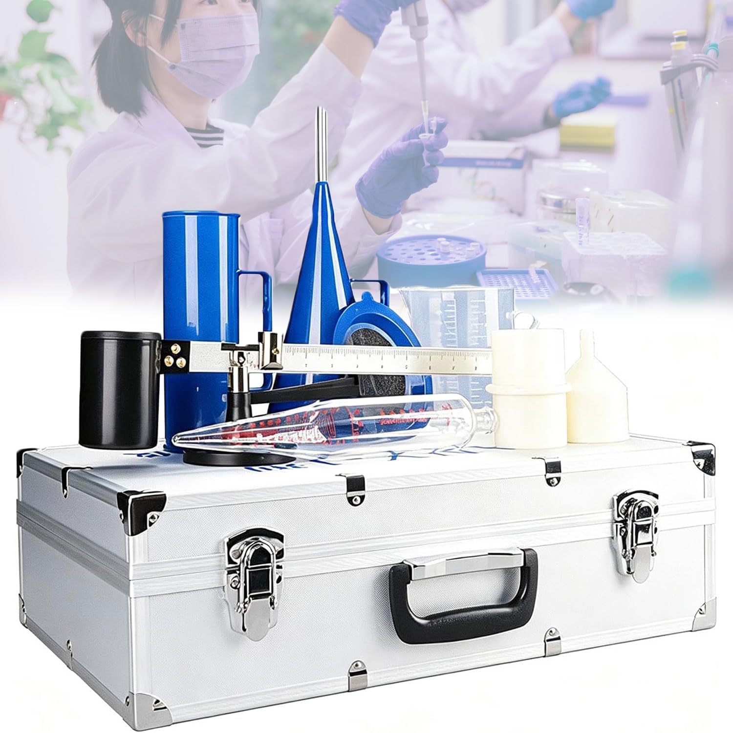 Portable Mud Viscometer Kit, 3pcs Hydrometer for Lab Analysis, 0.96–3 G/cm³ Density Range, 0.01 G/cm³ Accuracy, Includes 140 Cm³ Mud Cup for Slurry Testing