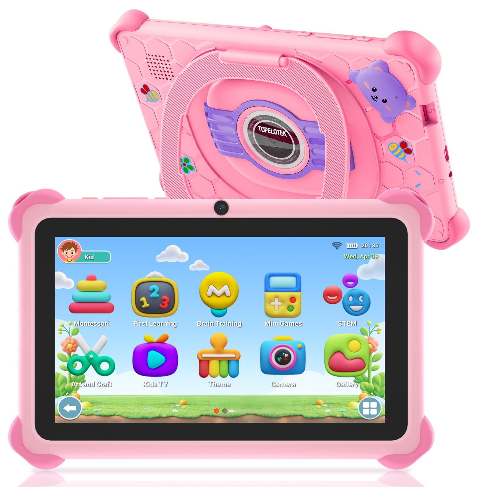 Kids Tablet for Toddlers, Childrens Tablet for Kids with WIFI Dual Camera Touch Screen Kid Edition APP Installed Tablets Shockproof Case Parental Controls 3-7 Year Toddler Boys Girls Gift (Pink)
