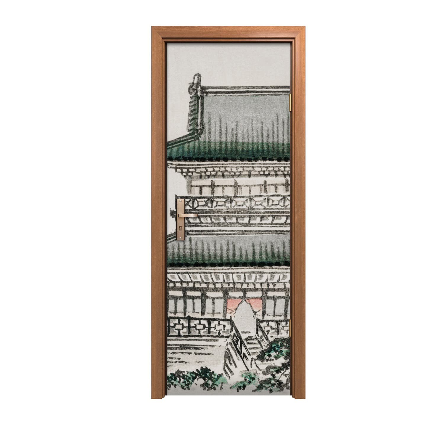 Autocollant de porte bâtiments traditionnels asiatiques 70x200cm pour déco murale