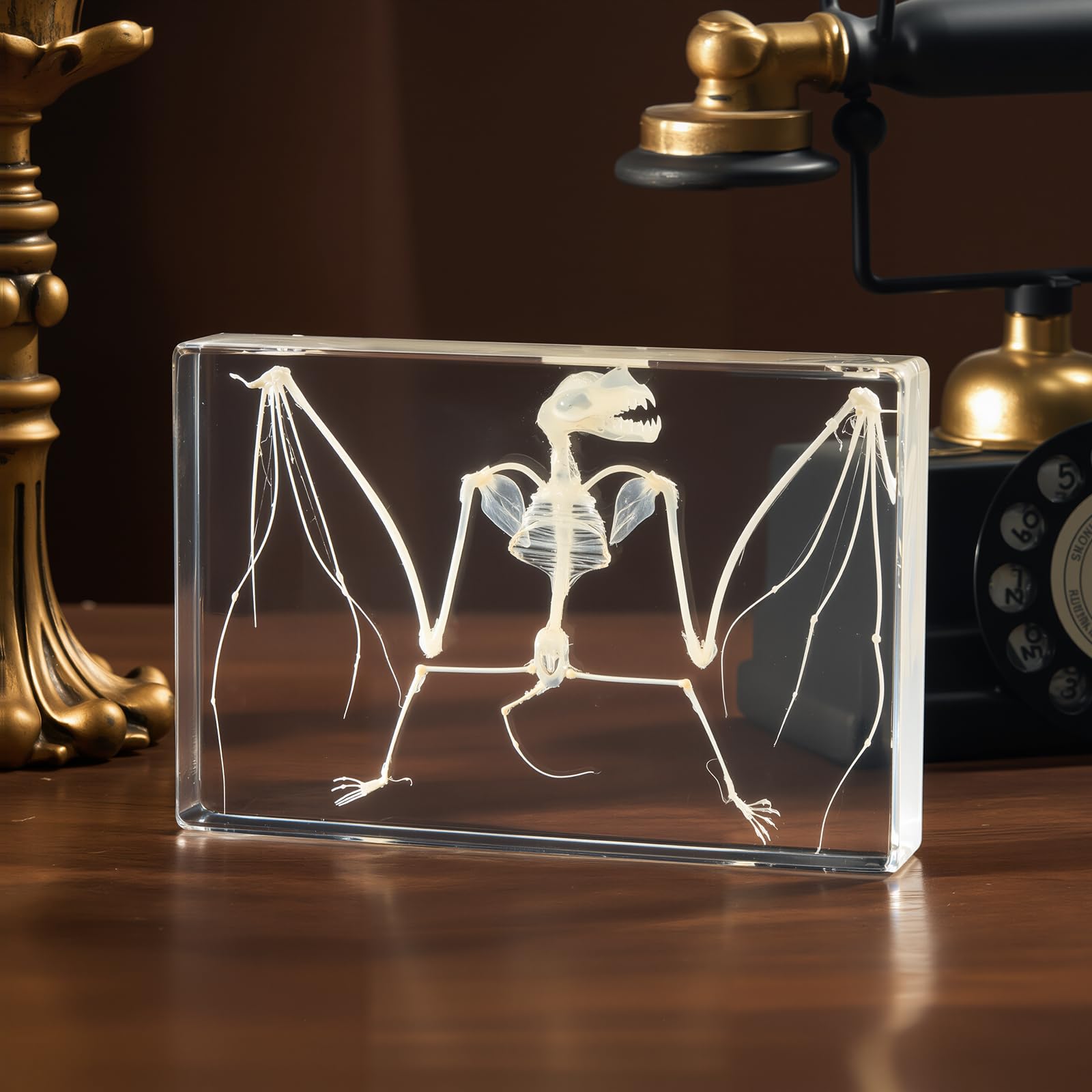 Resin-Embedded Real Bat Skeleton Specimen Ideal for Science Classroom Education – A Fascinating Gift for Enthusiasts of Taxidermy, Animal Skulls,