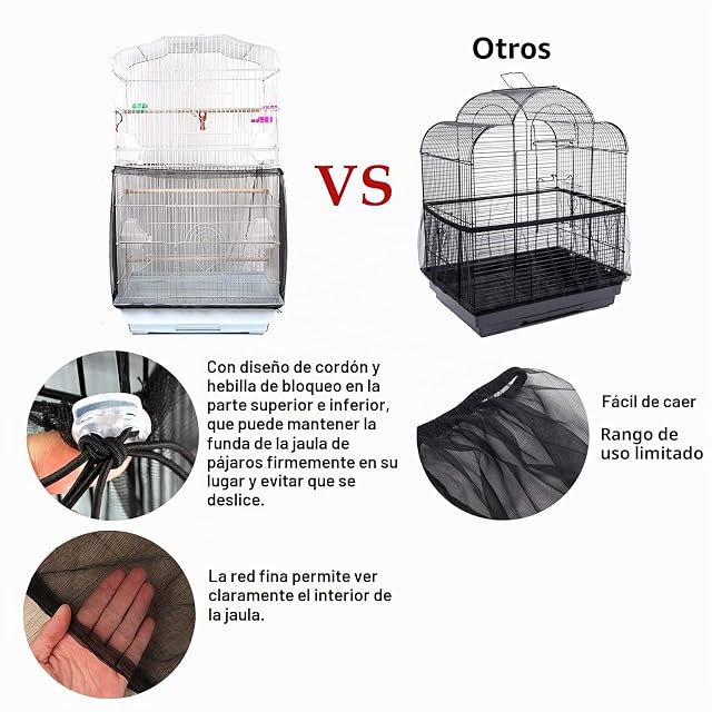 Foto 3 de 7 de TSHAOUN - Funda para Jaula de pájaros, Nailon con Malla de protección para Jaula de pájaros, Lavable, Fundas…