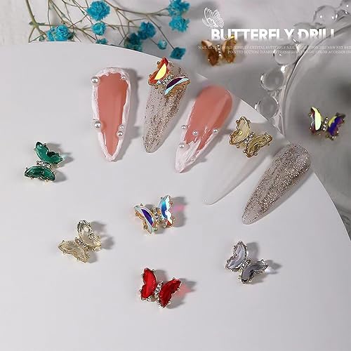 Miniatura 4 de Dijes para uñas de mariposa 3D, 24 piezas de diamantes de imitación para uñas acrílicas, arte AB de vidrio, gemas de metal con purpurina, accesorios