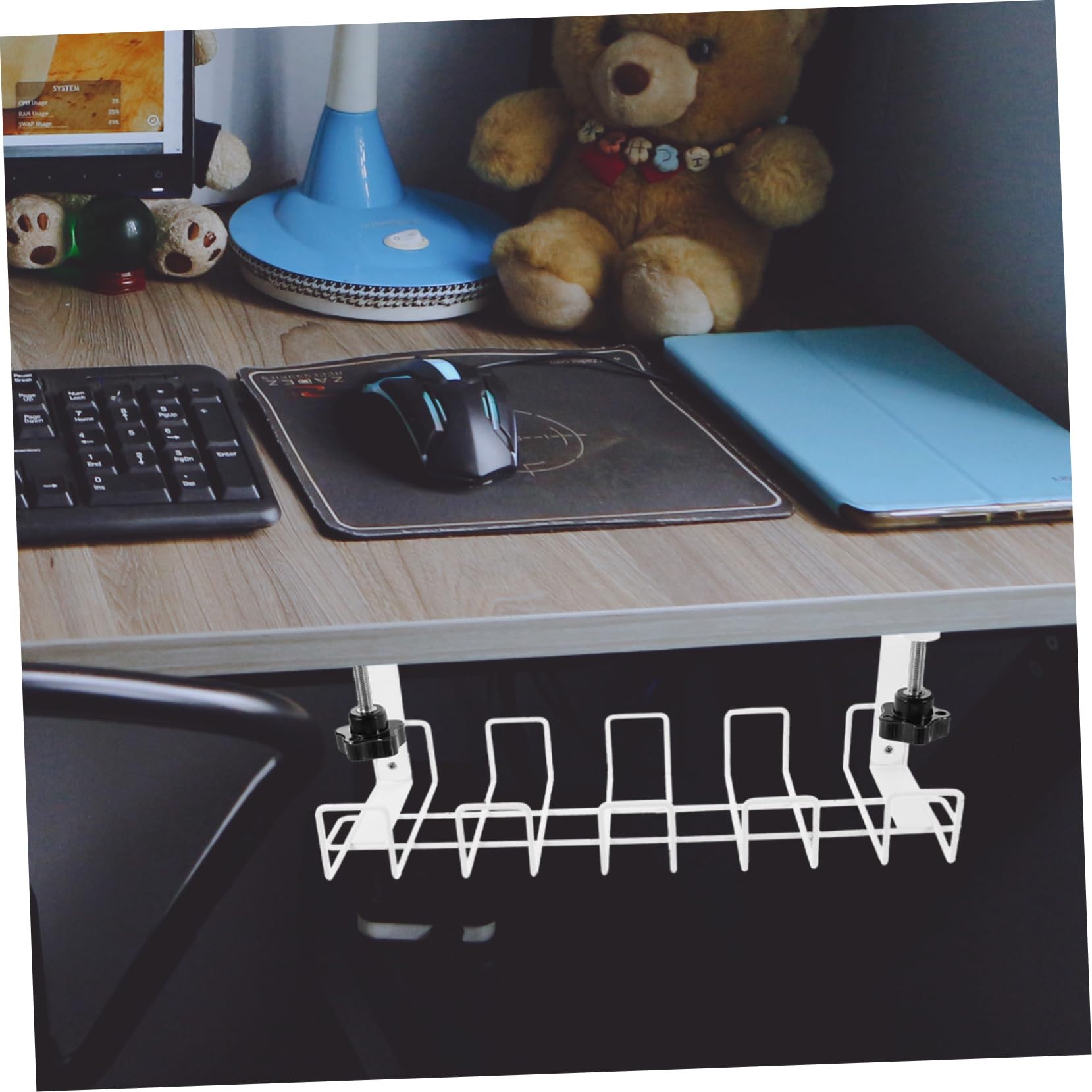 NUOBESTY Organizzatore Cavi Sotto Scrivania in Ferro Bianco, Supporto | Cavi e Alimentatori, Installazione Sotto Piano, Stile Semplice e Pratico