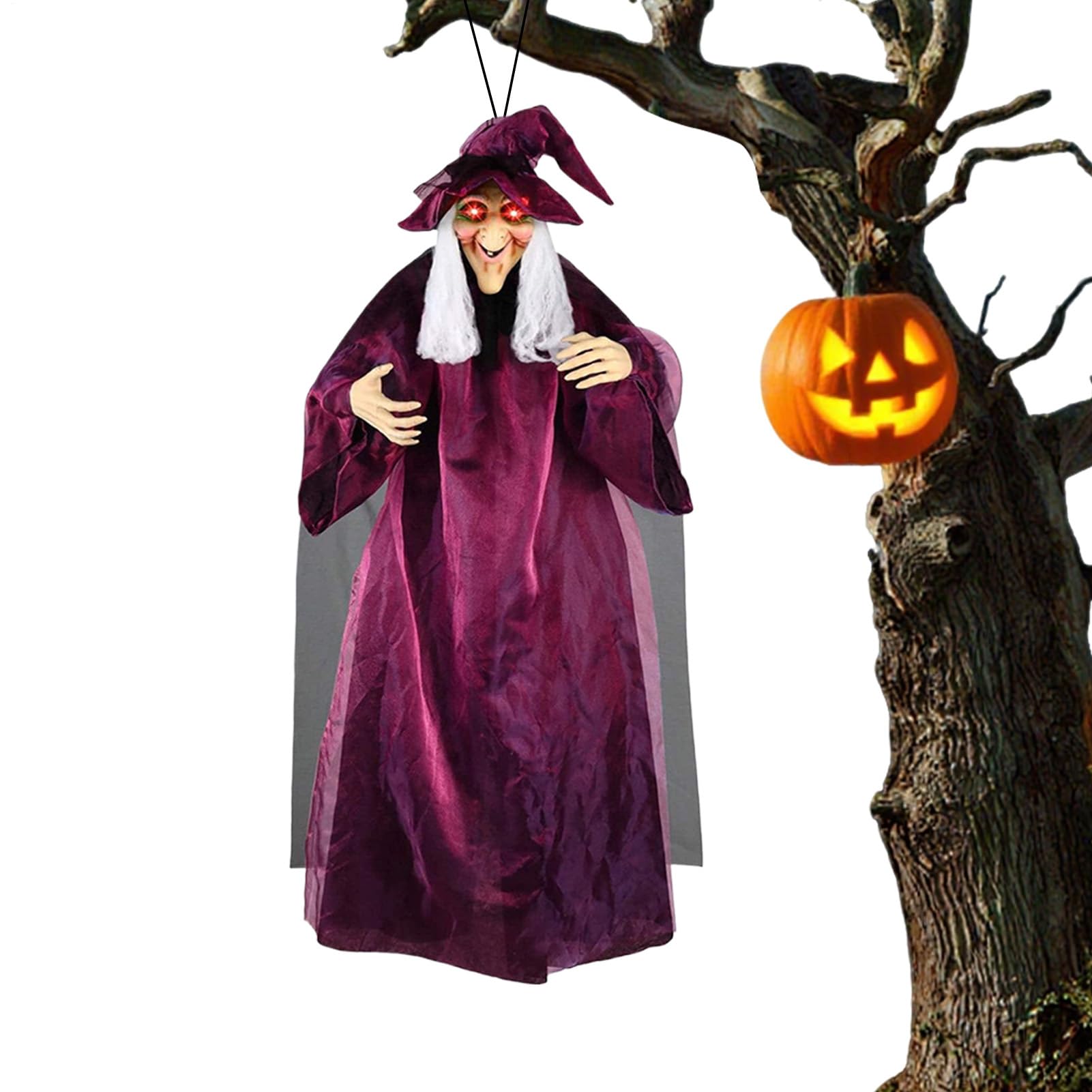 Sorcière Halloween extérieure suspendue parlante et lumineuse pour jardin