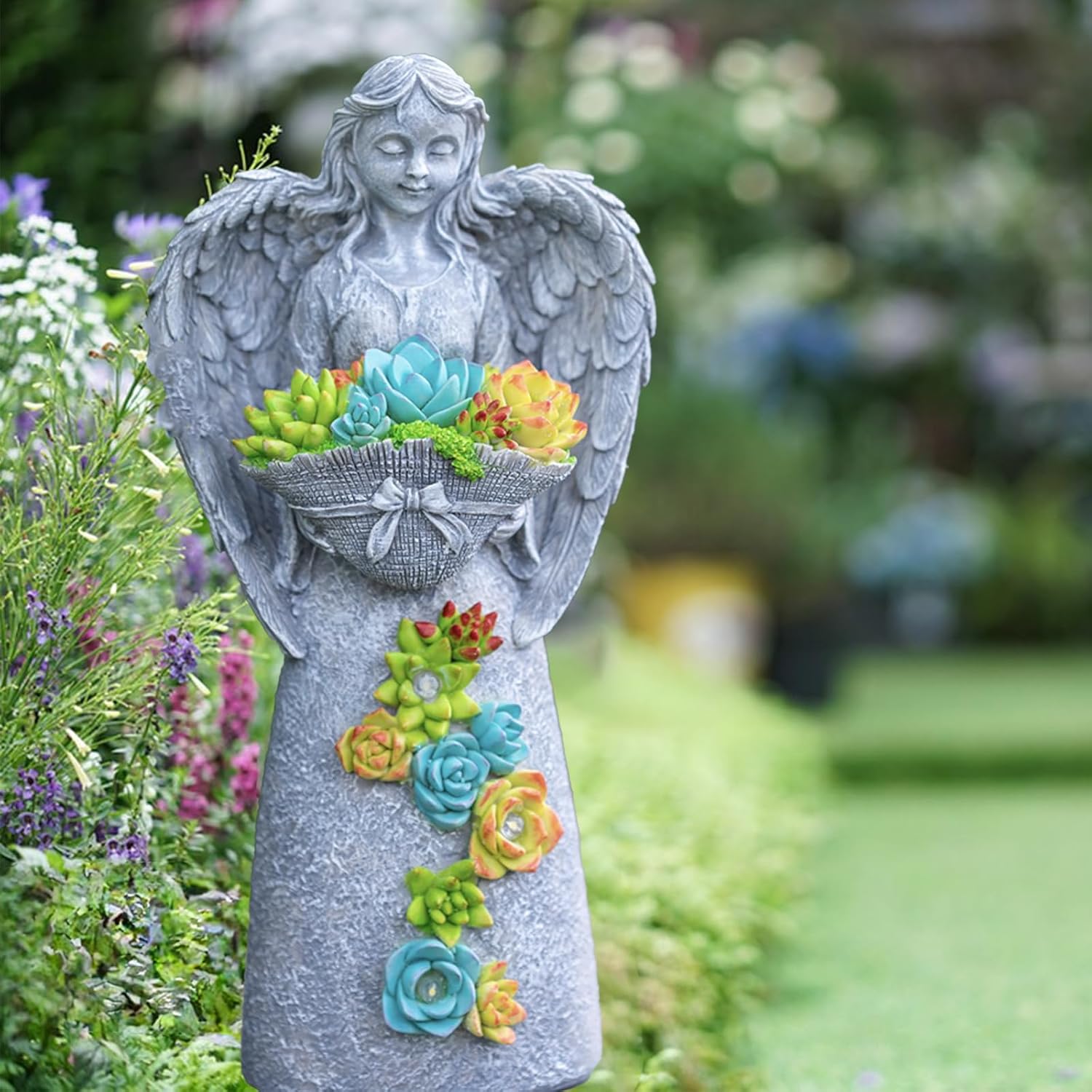 Cloud sakura 14" Fairy Garden Angel Statue Lights, Solar Powered Outdoor Patio