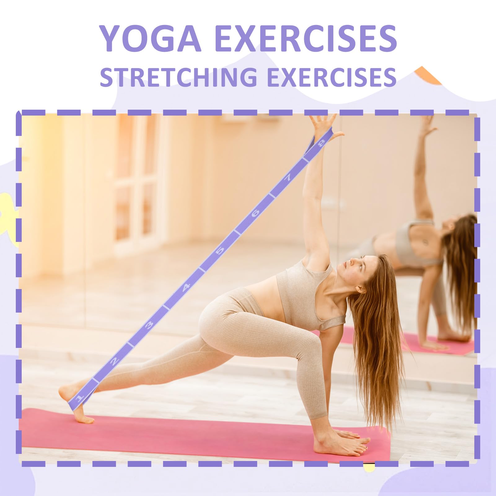 2 Sangles De Yoga Élastiques à 8 Boucles – Polyester, 84 Cm Extensibles Jusqu'à 200 Cm, Pour Pilates, Danse, étirements