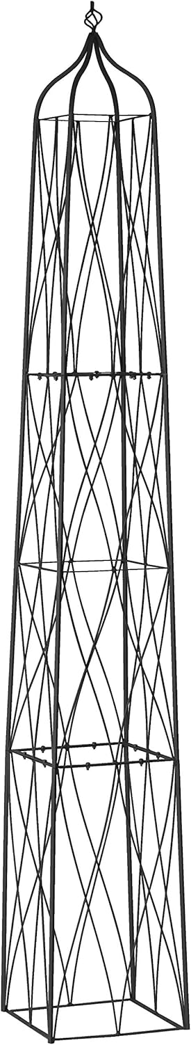 VegTrug Suffolk Obelisk Trellis, Square Metal Trellis, Garden Trellis for Climbing Plants, Large, 15.4 x 15.35 x 106, Metallic Gray
